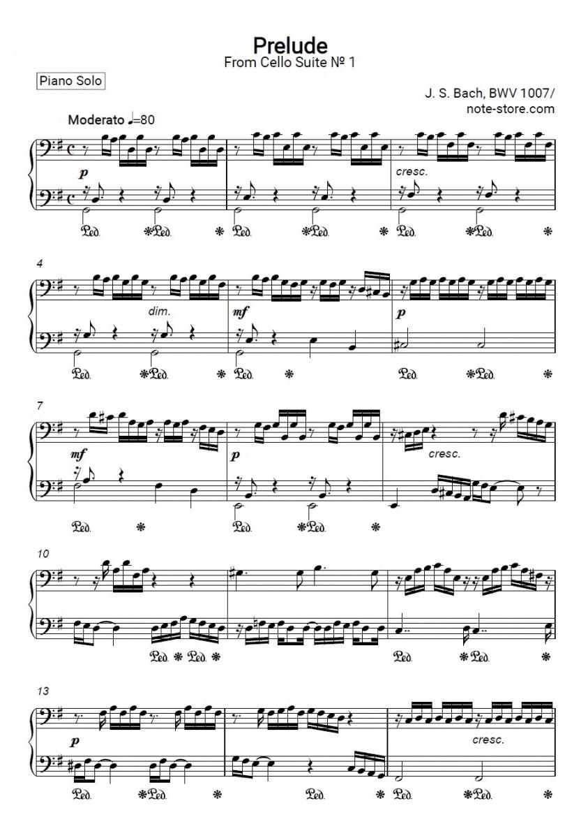 Cello Suite No. 1 in G Major, BWV 1007: I. Prelude - Johann Sebastian Bach Piano Sheet Music - Piano.Solo