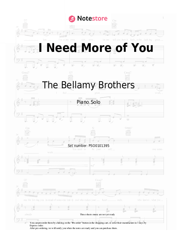 I Need More of You - The Bellamy Brothers Piano Sheet Music - Piano.Solo