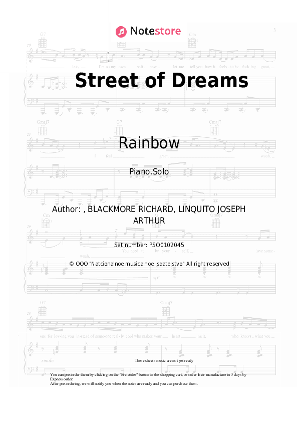 Street of Dreams - Rainbow Piano Sheet Music - Piano.Solo