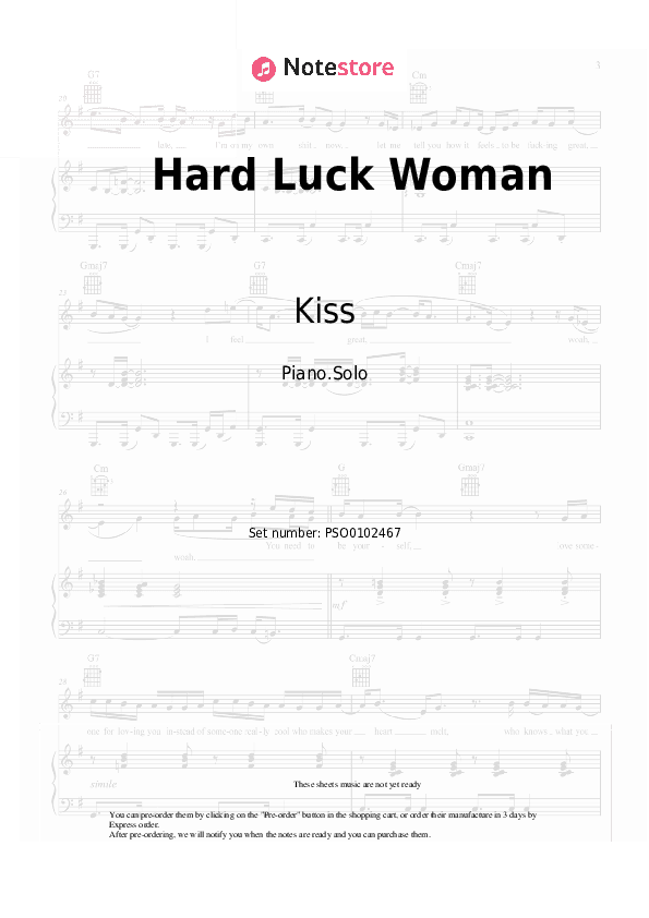 Hard Luck Woman - Kiss Piano Sheet Music - Piano.Solo