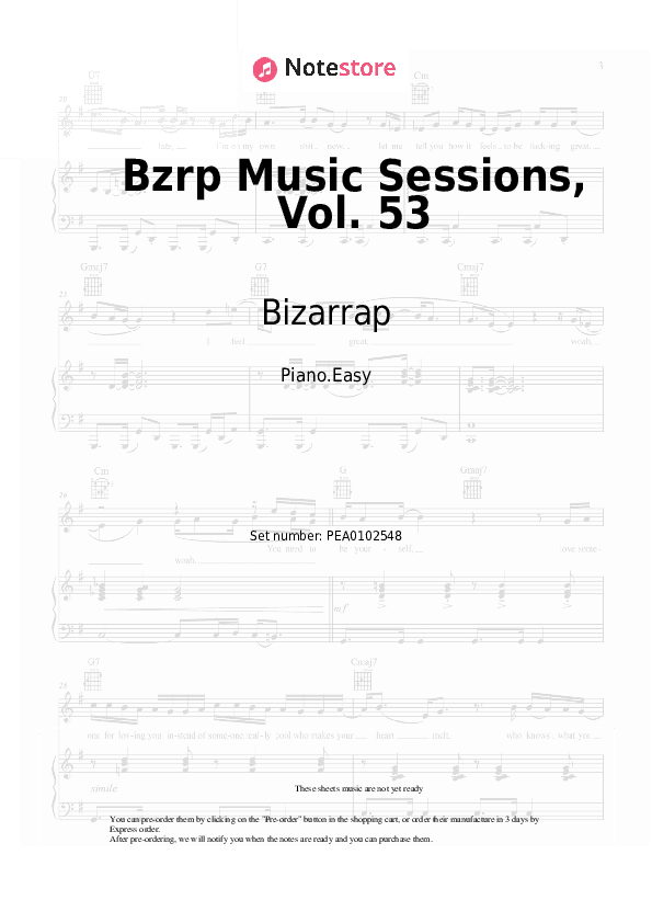 Bzrp Music Sessions, Vol. 53 - Bizarrap, Shakira Piano Sheet Music Easy - Piano.Easy