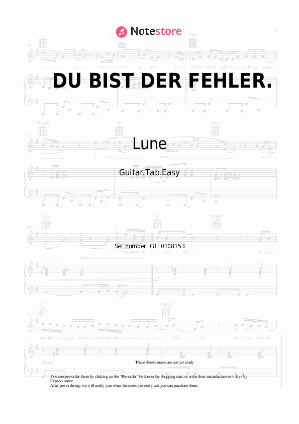 DU BIST DER FEHLER. - Lune, Juh-Dee Tabs Easy - Guitar.Tab.Easy