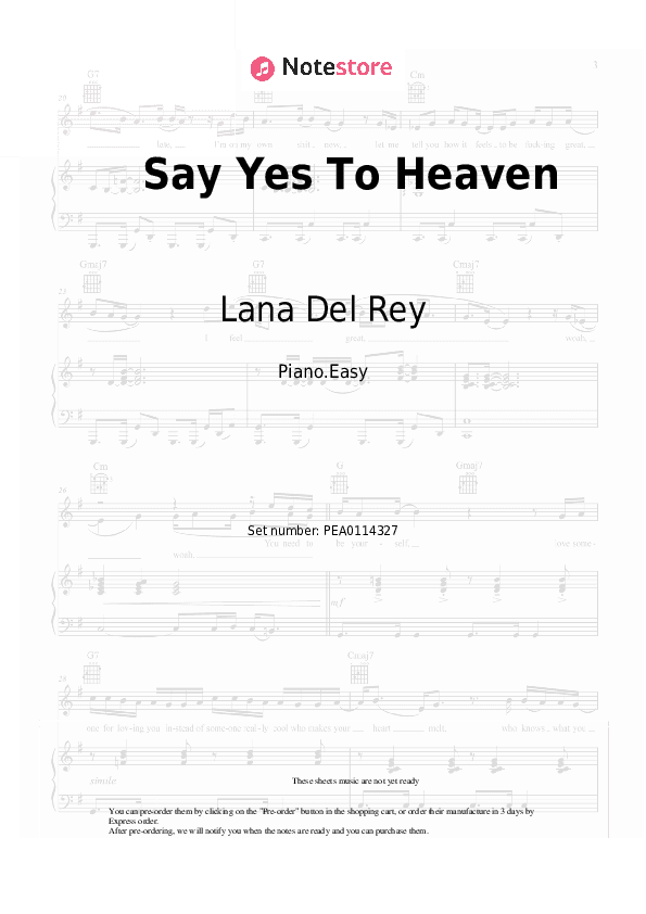 Say Yes To Heaven - Lana Del Rey Piano Sheet Music Easy - Piano.Easy