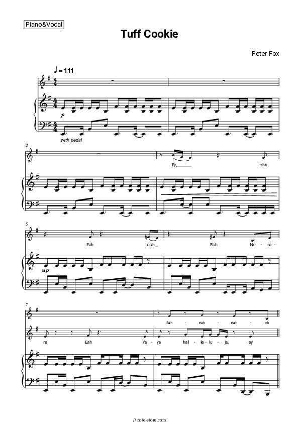 Tuff Cookie - Peter Fox Piano Sheet Music with the Voice part - Piano&Vocal