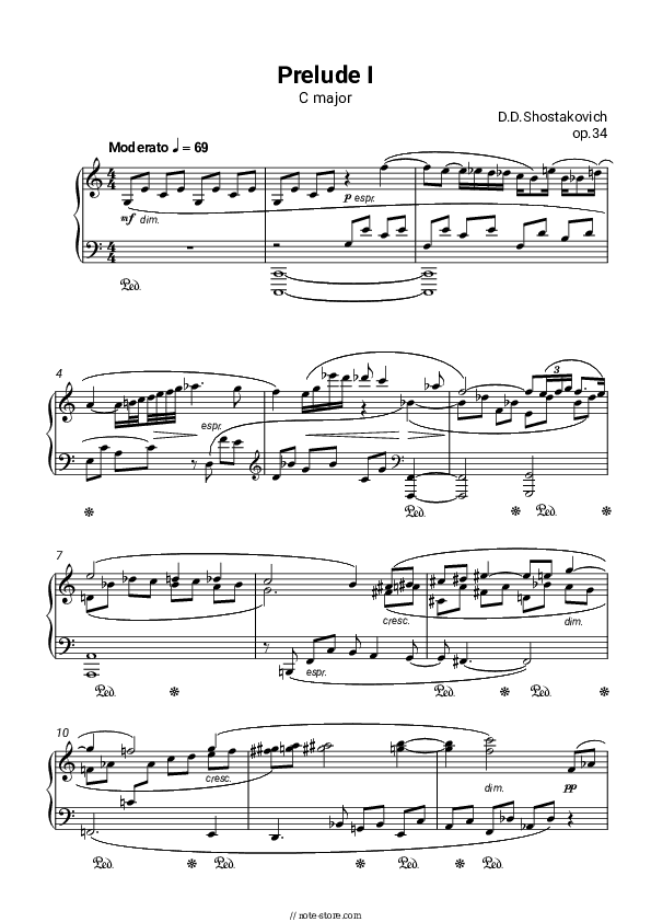 Prelude in C major, op.34 No. 1 - Dmitri Shostakovich Piano Sheet Music - Piano.Solo