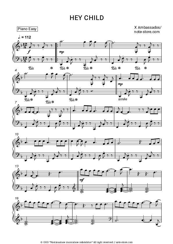 Hey child - X Ambassadors Piano Sheet Music Easy - Piano.Easy