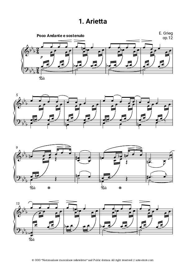 Lyric Pieces, op.12. No. 1 Arietta - Edvard Hagerup Grieg Piano Sheet Music - Piano.Solo