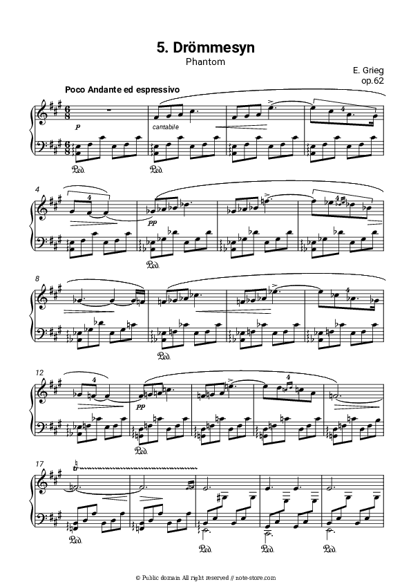 Lyric Pieces, op.62. No. 5 Phantom - Edvard Hagerup Grieg Piano Sheet Music - Piano.Solo