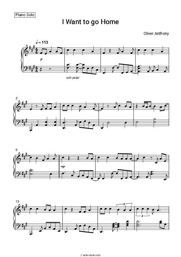 I Want to go Home - Oliver Anthony Music Piano Sheet Music - Piano.Solo