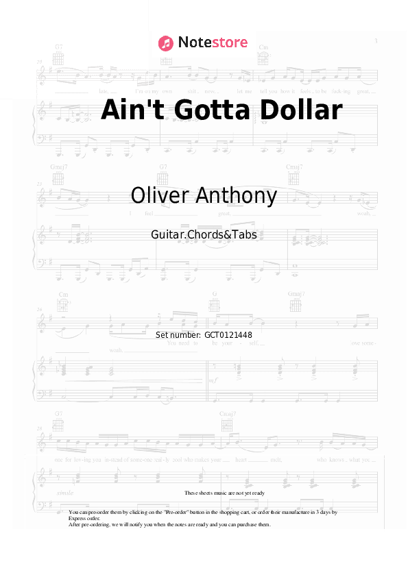 Ain't Gotta Dollar - Oliver Anthony Music Chords and Tabs - Guitar.Chords&Tabs