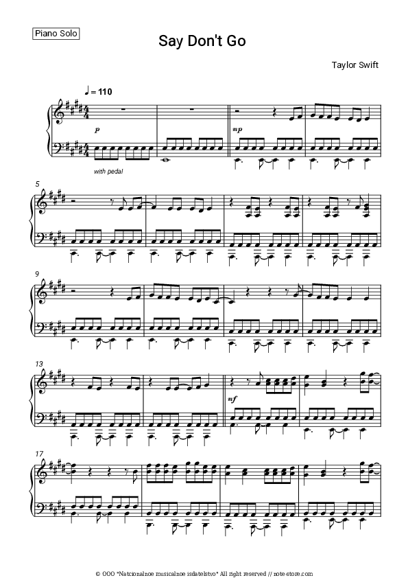 Say Don't Go - Taylor Swift Piano Sheet Music - Piano.Solo