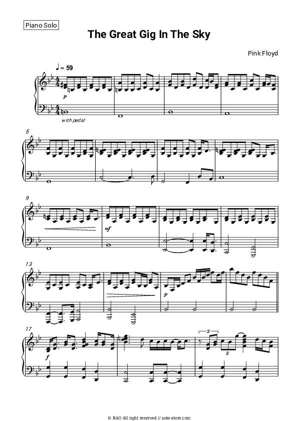 The Great Gig In The Sky - Pink Floyd Piano Sheet Music - Piano.Solo