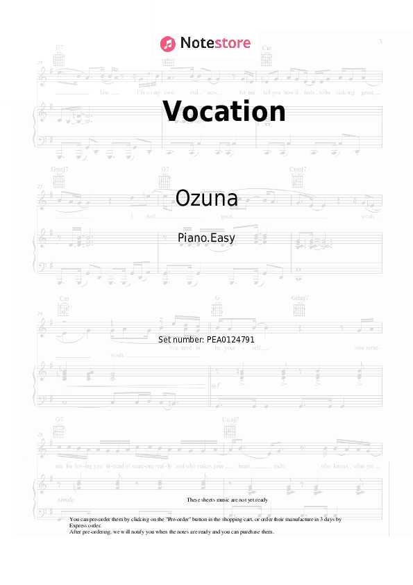 Vocation - Ozuna, David Guetta Piano Sheet Music Easy - Piano.Easy