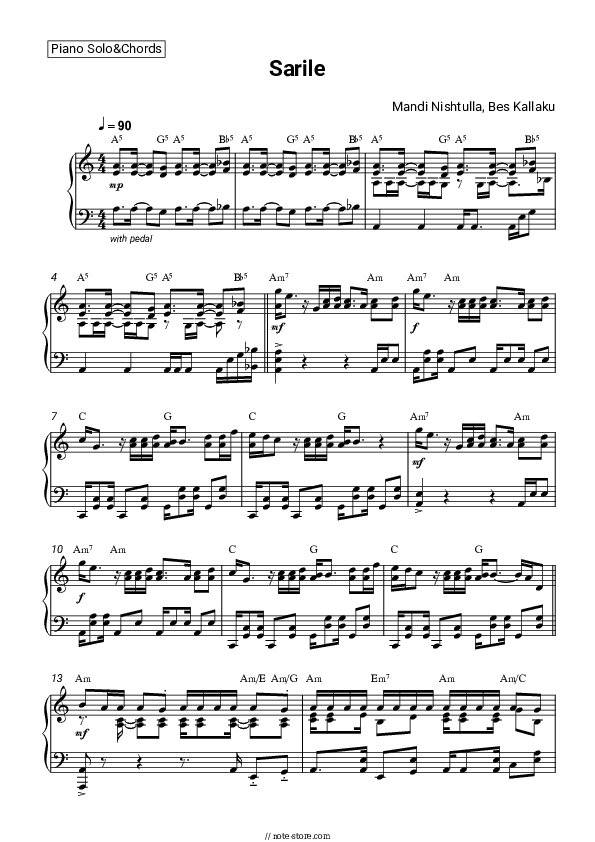 Sarile - Mandi Nishtulla, Bes Kallaku Piano Sheet Music and Chords - Piano.Solo&Chords