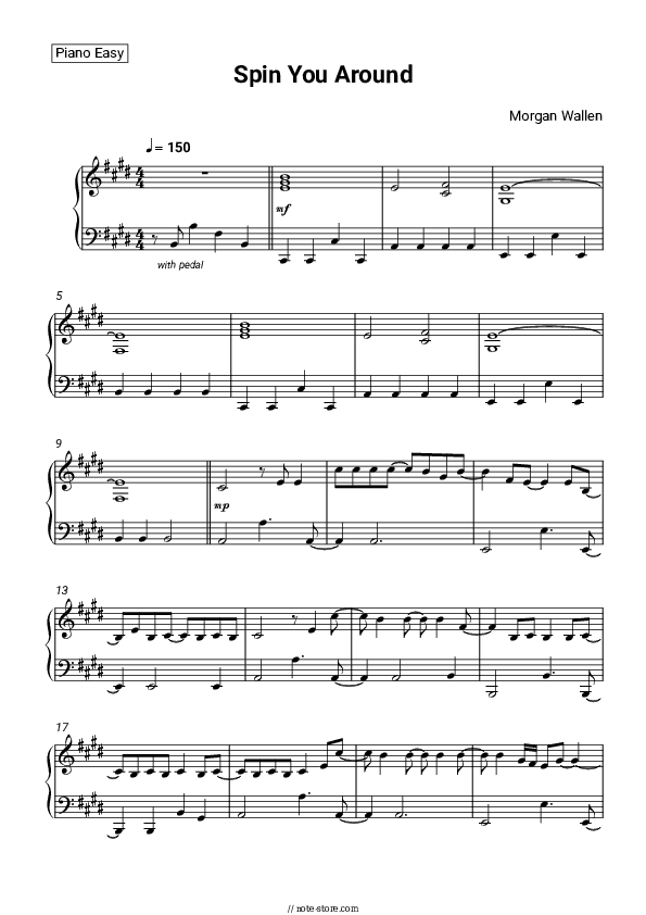 Spin You Around - Morgan Wallen Piano Sheet Music Easy - Piano.Easy