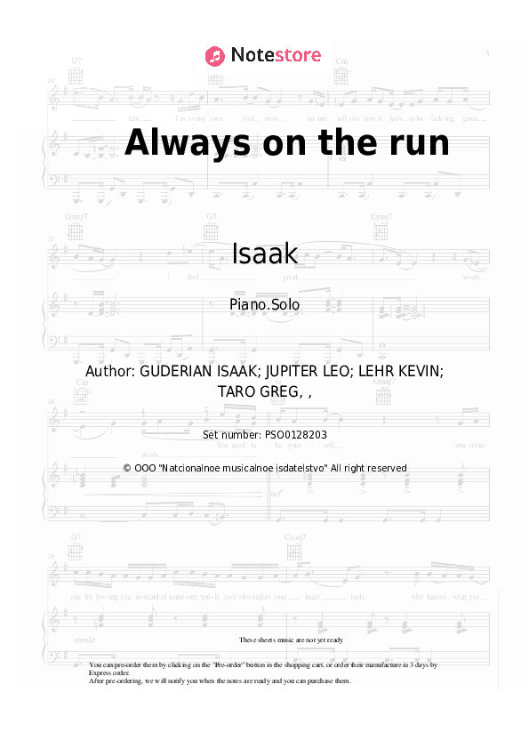 Always on the run - Isaak Piano Sheet Music - Piano.Solo