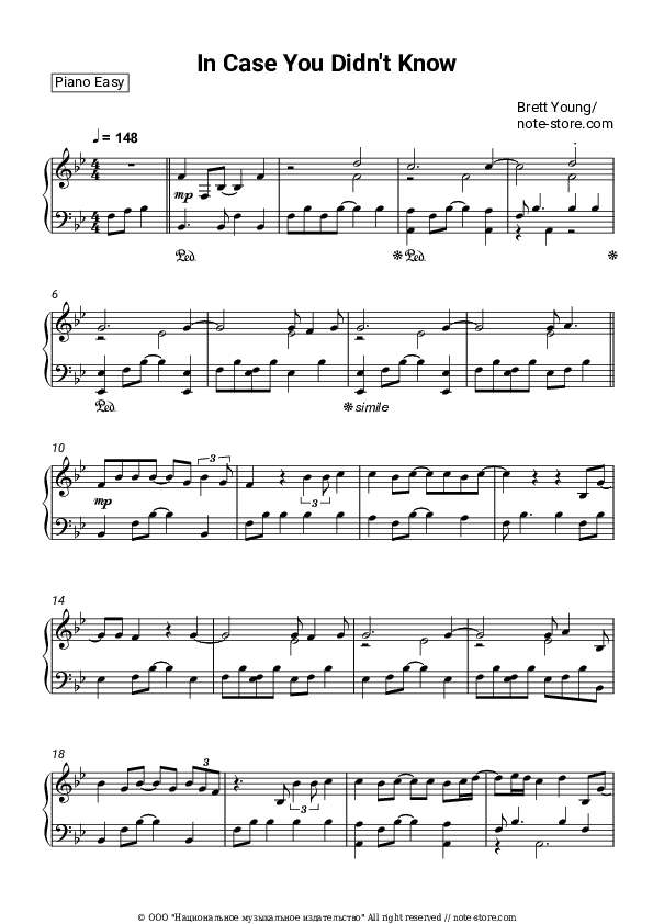 In Case You Didn't Know - Brett Young Piano Sheet Music Easy - Piano.Easy