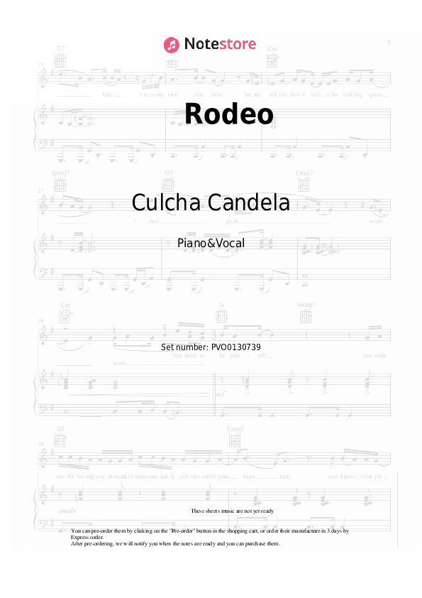 Rodeo - Culcha Candela Piano Sheet Music with the Voice part - Piano&Vocal