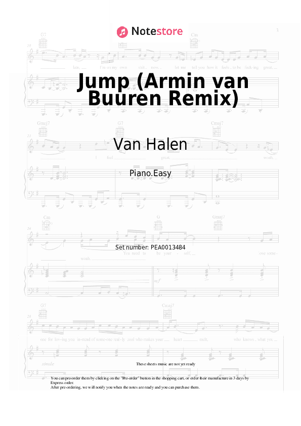 Jump (Armin van Buuren Remix) - Van Halen Piano Sheet Music Easy - Piano.Easy