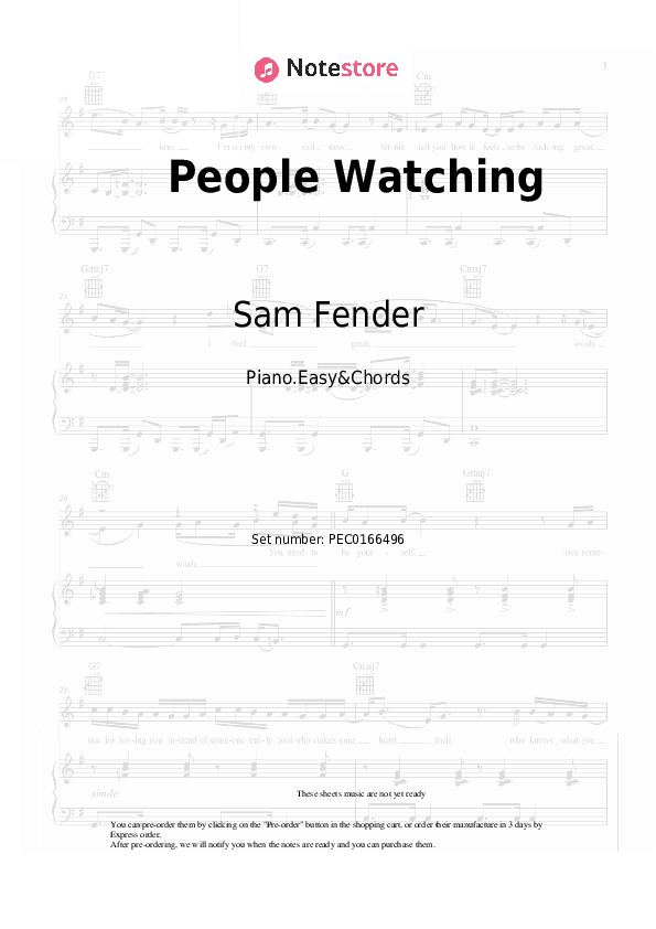 People Watching - Sam Fender Sheet Music Easy and Chords - Piano.Easy&Chords