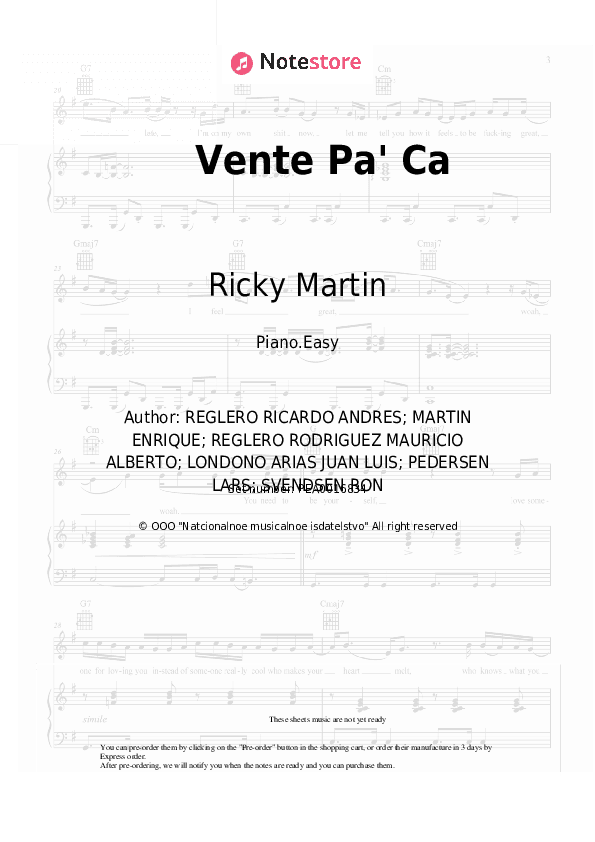 Vente Pa' Ca - Ricky Martin, Maluma Piano Sheet Music Easy - Piano.Easy