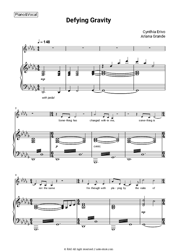 Defying Gravity - Cynthia Erivo, Ariana Grande Piano Sheet Music with the Voice part - Piano&Vocal