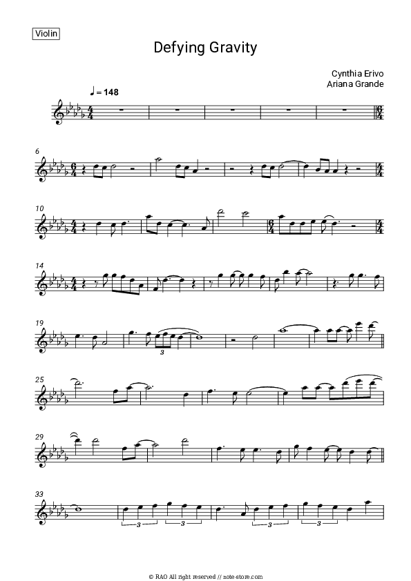 Defying Gravity - Cynthia Erivo, Ariana Grande Violin Sheet Music - Violin