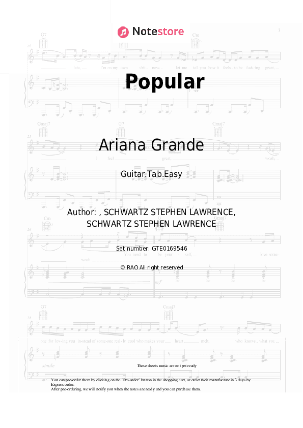 Popular (From 'Wicked') - Ariana Grande Tabs Easy - Guitar.Tab.Easy