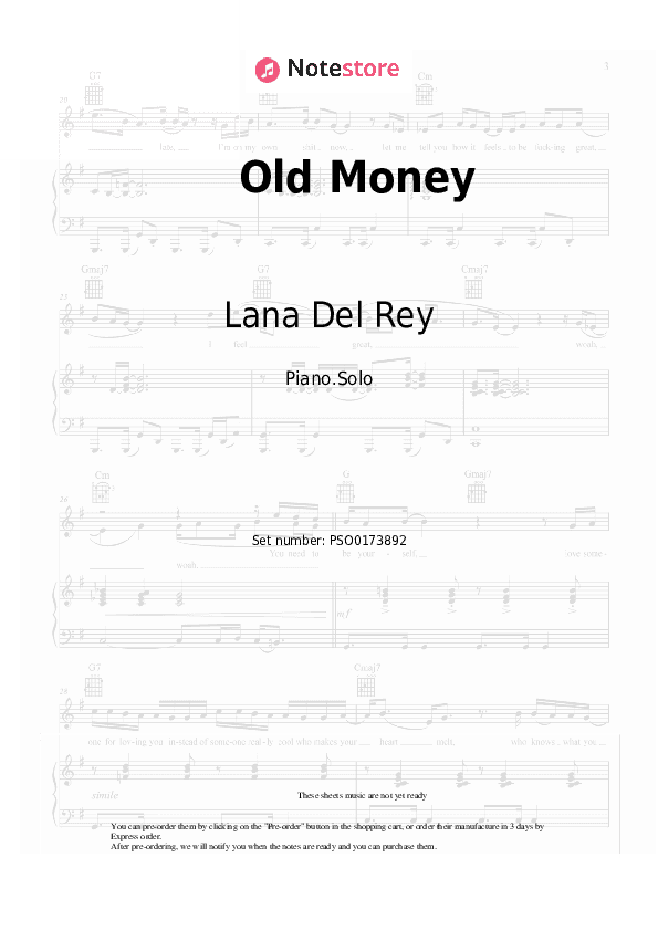 Old Money - Lana Del Rey Piano Sheet Music - Piano.Solo