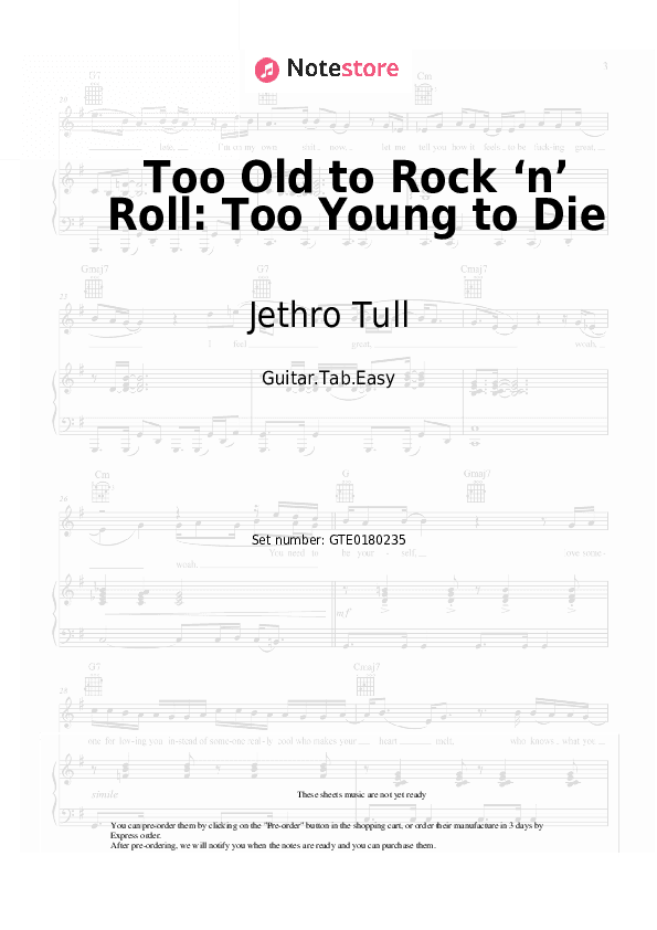 Too Old to Rock βnβ Roll: Too Young to Die - Jethro Tull Tabs Easy - Guitar.Tab.Easy