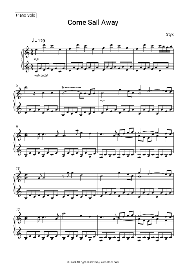 Come Sail Away - Styx Piano Sheet Music - Piano.Solo