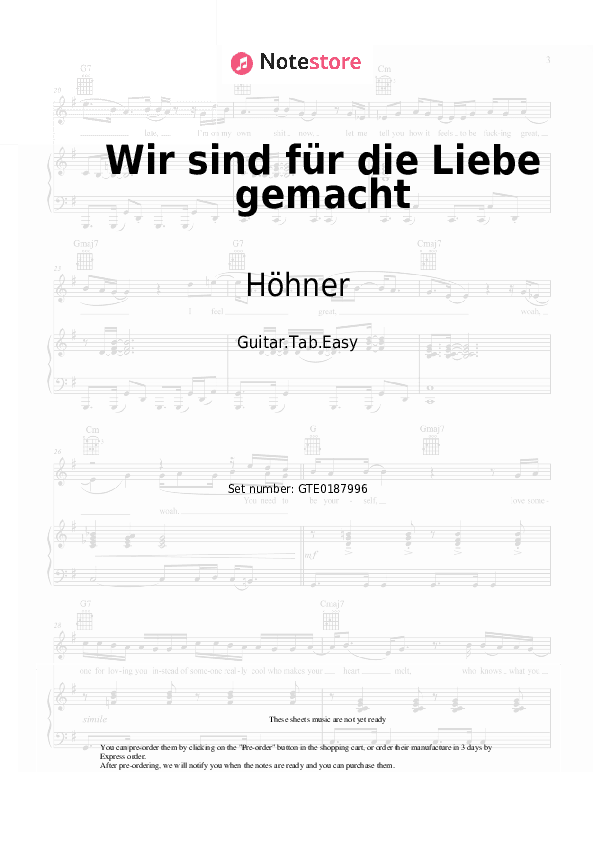 Wir sind für die Liebe gemacht - Höhner Tabs Easy - Guitar.Tab.Easy