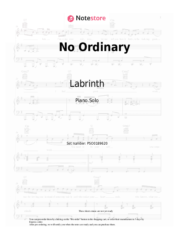 No Ordinary - Labrinth Piano Sheet Music - Piano.Solo
