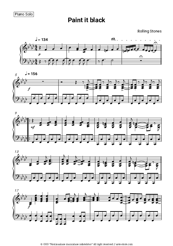 Paint It Black - The Rolling Stones Piano Sheet Music - Piano.Solo
