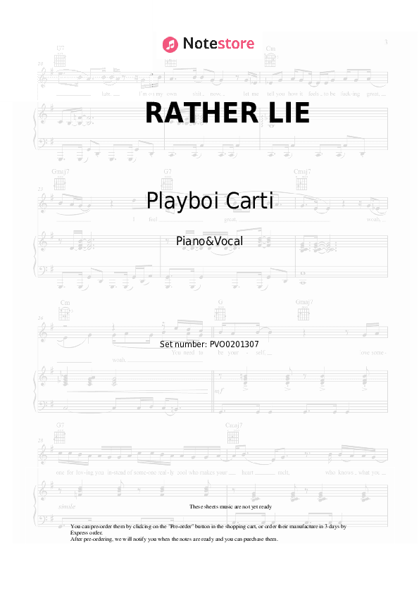 RATHER LIE - Playboi Carti, The Weeknd Piano Sheet Music with the Voice part - Piano&Vocal