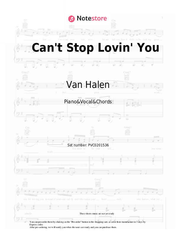 Can't Stop Lovin' You - Van Halen Piano Sheet Music with the Vocal and Chords - Piano&Vocal&Chords