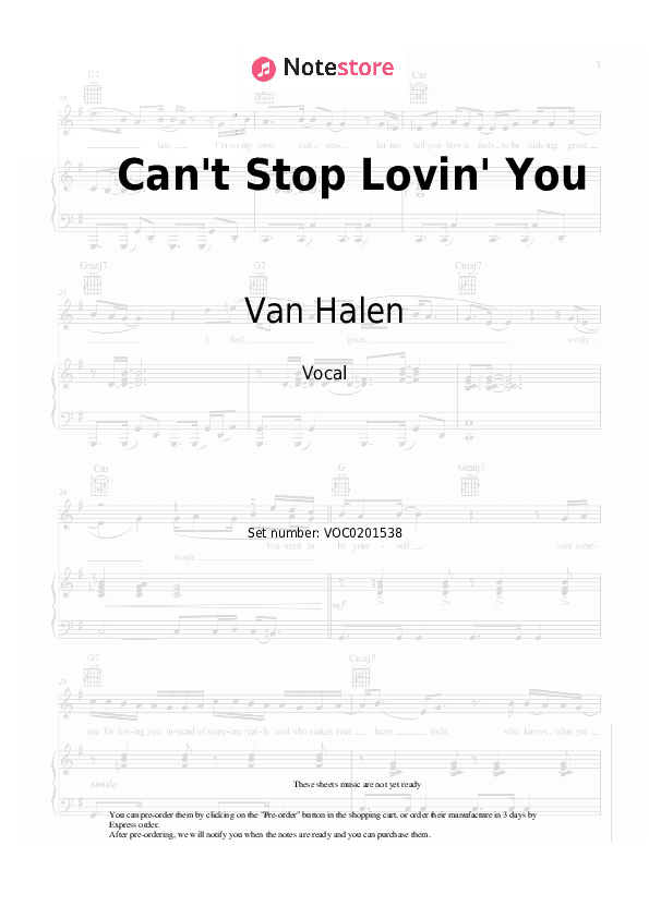 Can't Stop Lovin' You - Van Halen Vocal Sheet Music - Vocal