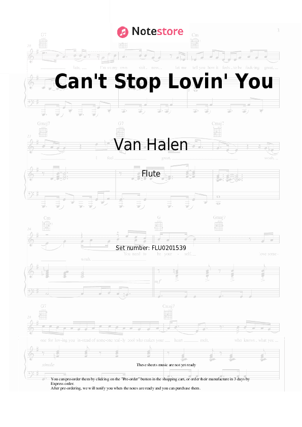 Can't Stop Lovin' You - Van Halen Flute Sheet Music - Flute