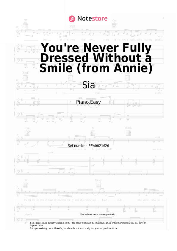 You're Never Fully Dressed Without a Smile (from Annie) - Sia Piano Sheet Music Easy - Piano.Easy