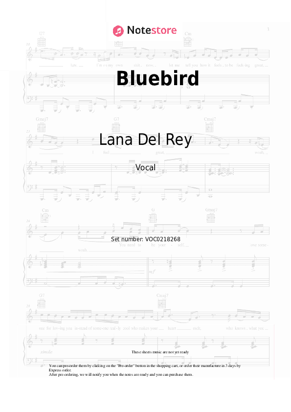 Bluebird - Lana Del Rey Vocal Sheet Music - Vocal