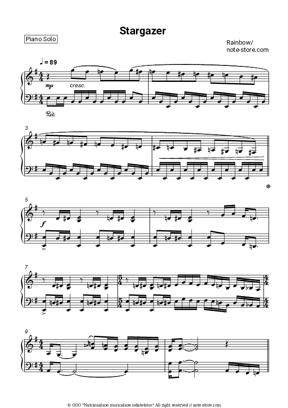 Stargazer - Rainbow Piano Sheet Music - Piano.Solo