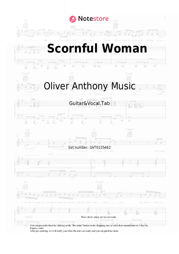Scornful Woman - Oliver Anthony Music Chords and Voice - Guitar&Vocal.Tab