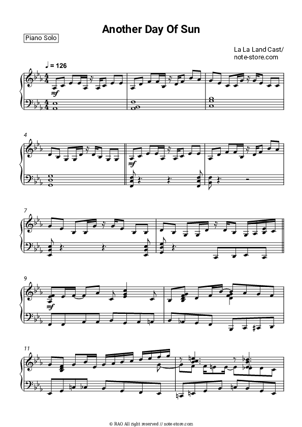 Another Day Of Sun - La La Land Cast Piano Sheet Music - Piano.Solo