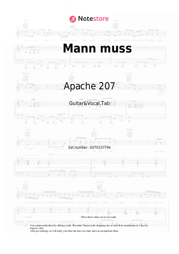 Mann muss - Apache 207 Chords and Voice - Guitar&Vocal.Tab
