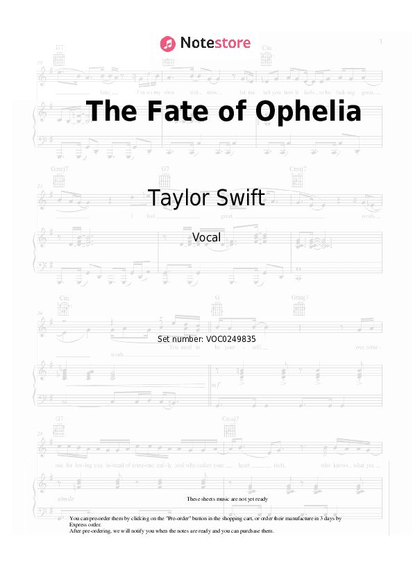 The Fate of Ophelia - Taylor Swift Vocal Sheet Music - Vocal
