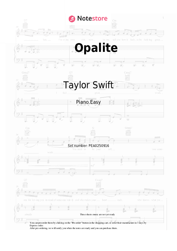 Opalite - Taylor Swift Piano Sheet Music Easy - Piano.Easy