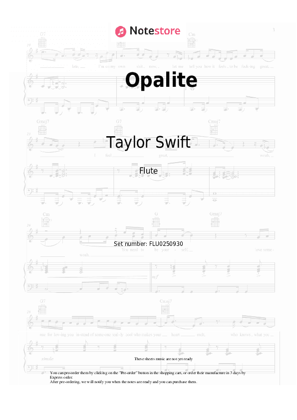 Opalite - Taylor Swift Flute Sheet Music - Flute