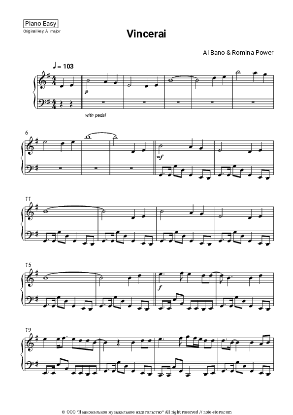 Vincerai - Al Bano & Romina Power Piano Sheet Music Easy - Piano.Easy