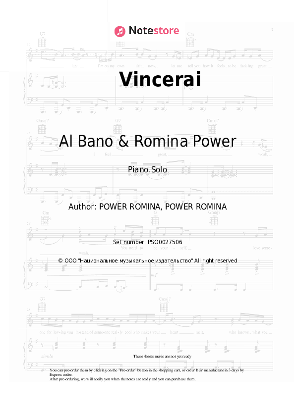Vincerai - Al Bano & Romina Power Piano Sheet Music - Piano.Solo