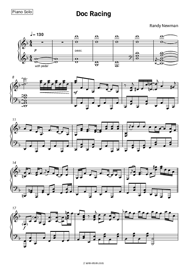 Doc Racing - Randy Newman Piano Sheet Music - Piano.Solo